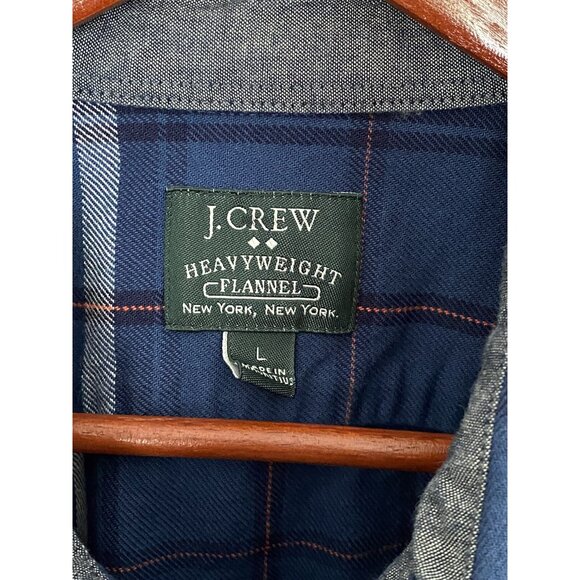 J Crew Men's L Button Up Blue Plaid Striped Shirt Long Sleeve Heavyweight - Picture 9 of 9